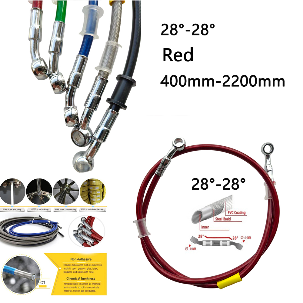 Brake Line Motorcycle - 28-28 สีแดง ยูนิเวอร์แซล สายเบรคไฮดรอลิกสำหรับรถจักรยานยนต์ สายถักเหล็ก ท่อน้ำมัน